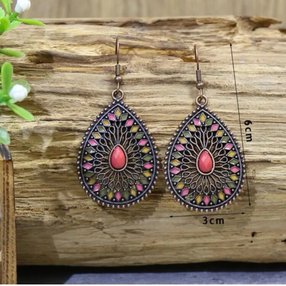 🎉LAST PAIR🎉Bohemian colorful drop hoop earrings - Picture 3 of 4